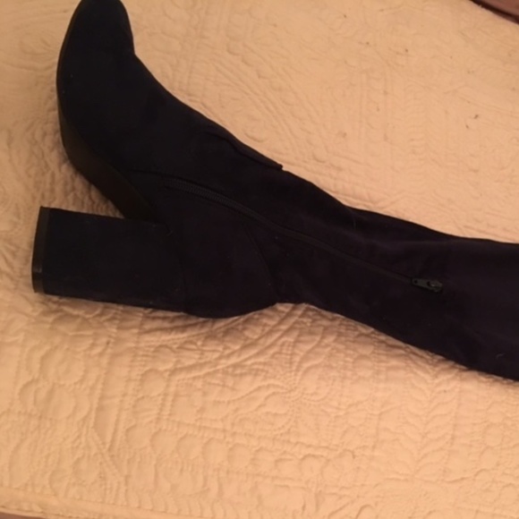 Navy blue Suede over-the-knee block heel boot 10 - Picture 7 of 7